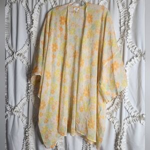 Aerie Floral Kimono Cape Swim Cover Up Yellow Open Front One Size